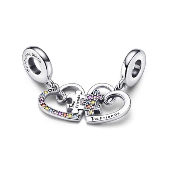 PANDORA PUZZLE PIECE HEARTS SPLITTABLE FRIENDSHIP DANGLE CHARM - Picture 2 of 7